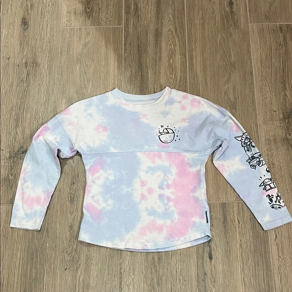 Star Wars Disney Grogu Spirit Jersey Pink Blue Tie-Dye Long Sleeve Tee Shirt